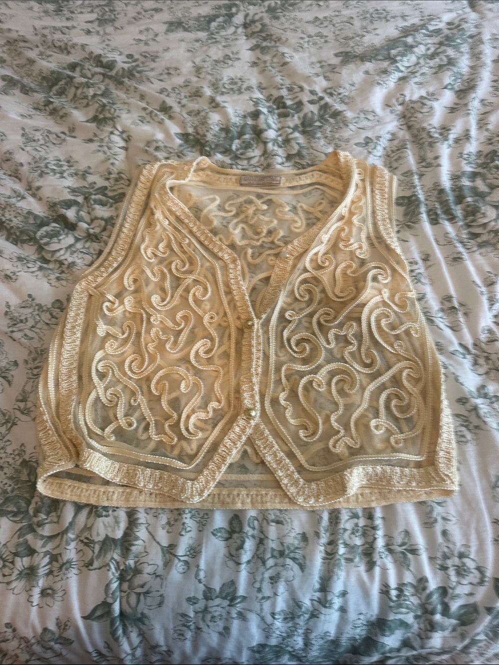 Embellished Beige Sheer Vest - Women's Top